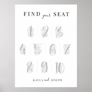 Elegant Enkel Bröllop 10 Bord-skylt för sätesdiagr Poster