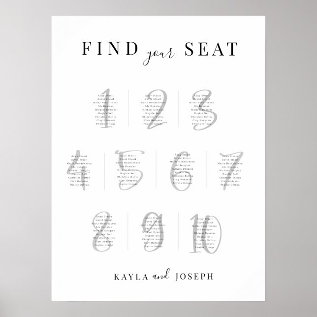 Elegant Enkel Bröllop 10 Bord-skylt för sätesdiagr Poster (Framsidan)