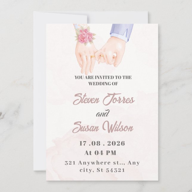 Elegant, enkel bröllopsinbjudan med vattenfärg inbjudningar (Framsida)