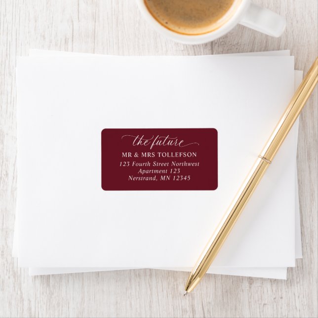 Elegant Enkel Burgundy Bröllop Svaradress Adressetikett (Insitu)