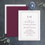 Elegant Enkel Burgundy Forme Monogram Bröllop Inbjudningar<br><div class="desc">Välkommen till din livs viktigaste dag! Din bröllopsdag! Du har drömt om den här dagen sen du var liten och nu är den äntligen här. Eleganten Simple Burgundy Formal Monogram bröllopsinbjudan är perfektens väg att börja resan till giftermål. Det här trendiget och den formella inbjudan har en underbar monogramdesign med...</div>
