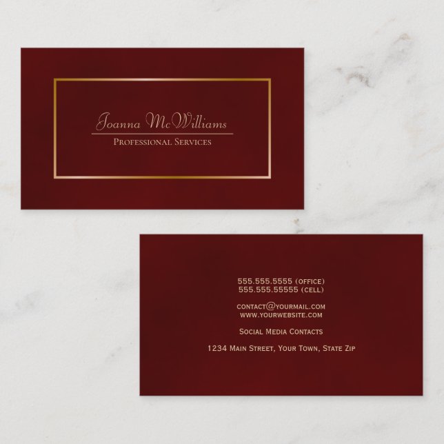 Elegant enkel Burgundy & Guld Professionell Visitkort (Fram/baksida)