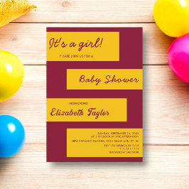 Elegant enkel burgundy och Guld Chic babyskor Inbjudningar