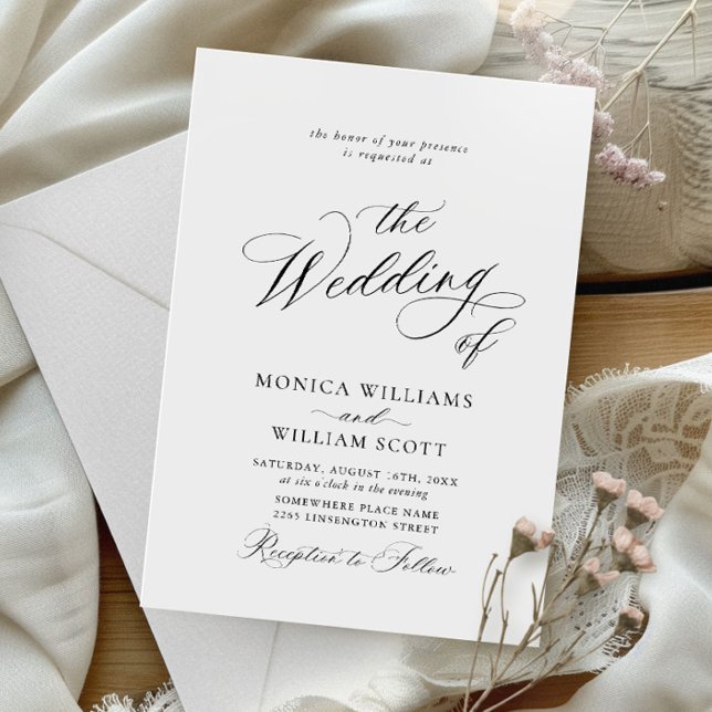 Elegant enkel calligrafi minimalistiskt Bröllop Inbjudningar (Skapare uppladdad)