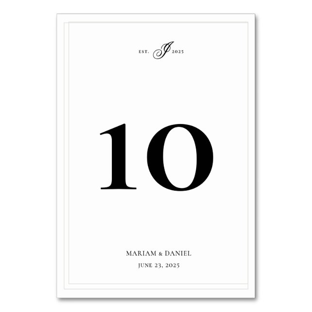 Elegant Enkel calligrafi Monogram White Bröllop Bordsnummer (Framsidan)