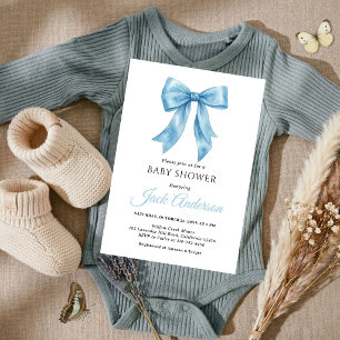Elegant Enkel Chic Blå Båge Pojke Bebis Shower Inbjudningar