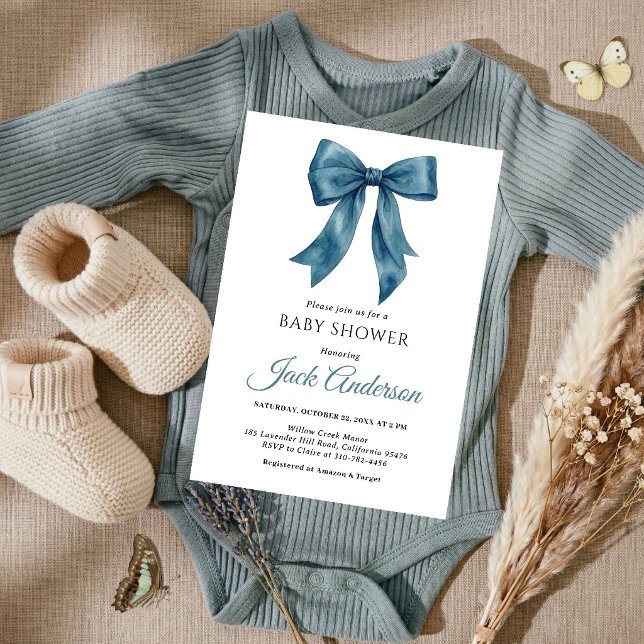 Elegant Enkel Chic Blå Ros Pojk Babyshower Inbjudningar (Skapare uppladdad)