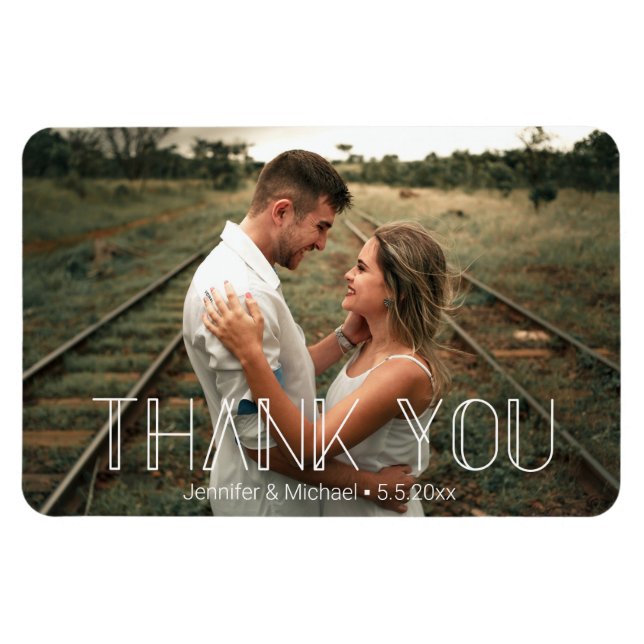 elegant enkel chic bröllop tack foto magnet (Horisontell)