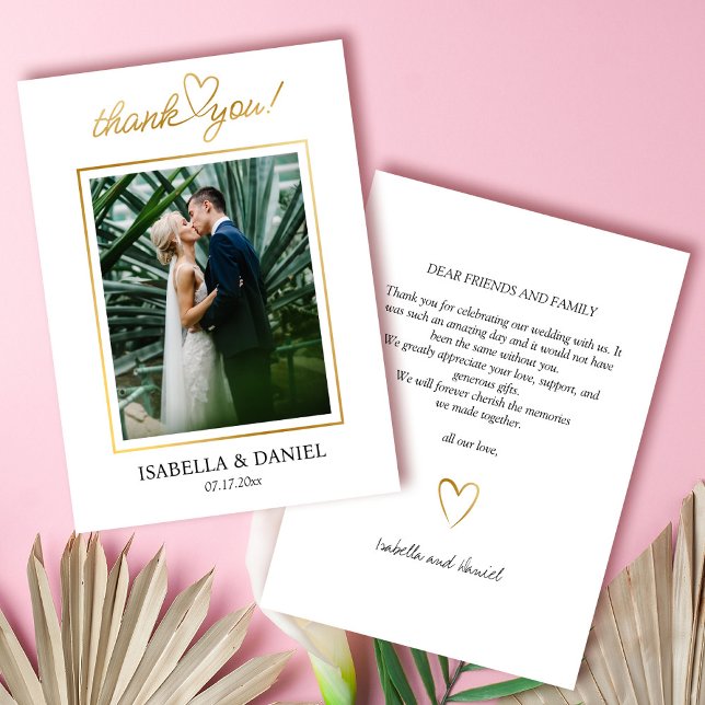 Elegant Enkel Chic Kärlek med Heart Bröllop Tack Kort (Elegant Simple Chic Script Love with Heart White Wedding Thank You Card)