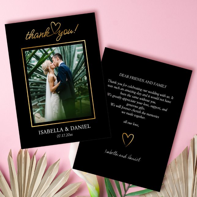 Elegant Enkel Chic Kärlek med Heart Bröllop Tack Kort (Elegant Simple Chic Script Love with Heart Black Wedding Thank You Card)