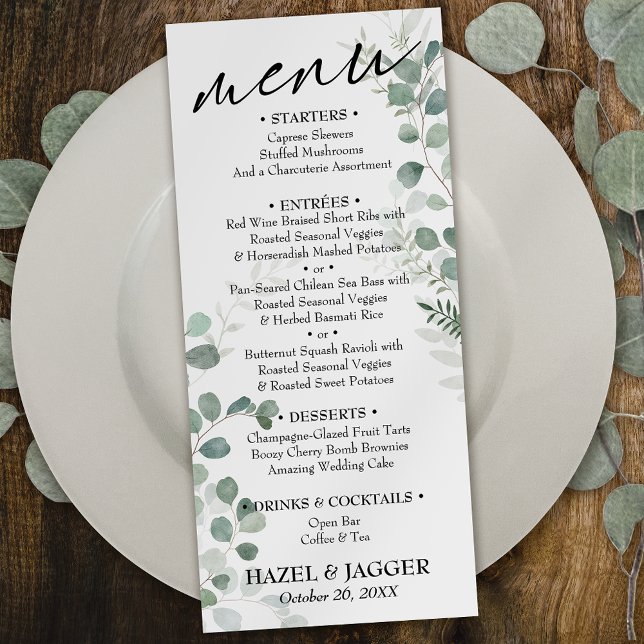 Elegant Enkel Contemporary Typografi Greenery Meny (Skapare uppladdad)