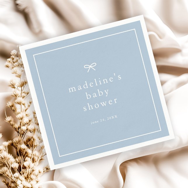 Elegant Enkel dammblå boys babyskor Pappersservett (Simple bow dusty blue boys baby shower napkins.)