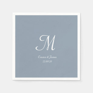 Elegant Enkel Dusty Blue Monogram-Bröllopsfest Pappersservett