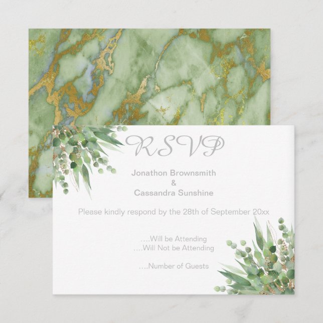 ELEGANT ENKEL EUKALYPTUS SILVER RSVP INBJUDAN (Fram/baksida)