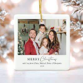 Elegant Enkel Familjefoto Vit God Jul Julgransprydnad Keramik