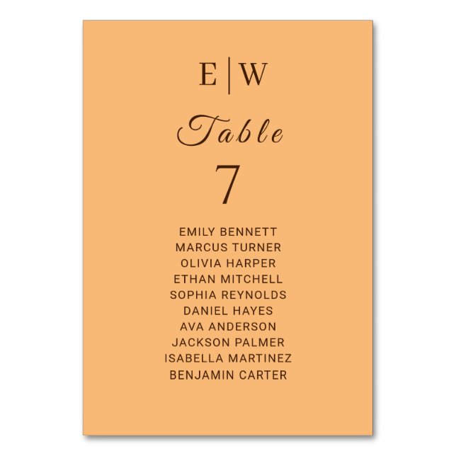 Elegant Enkel Färgbalans Persika Monogram Bröllop Bordsnummer (Framsidan)