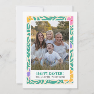 Elegant Enkel Färgglad Blommig Påsk Familjefoto Julkort