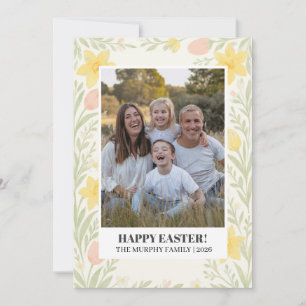 Elegant Enkel Färgglad Blommig Påsk Familjefoto Julkort