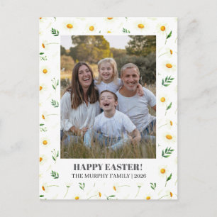 Elegant Enkel Färgrik Blommig Påsk Familjefoto Helg Vykort