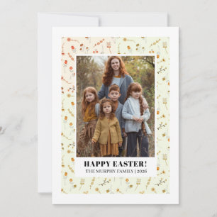 Elegant Enkel Färgrik Blommig Påsk Familjefoto Julkort