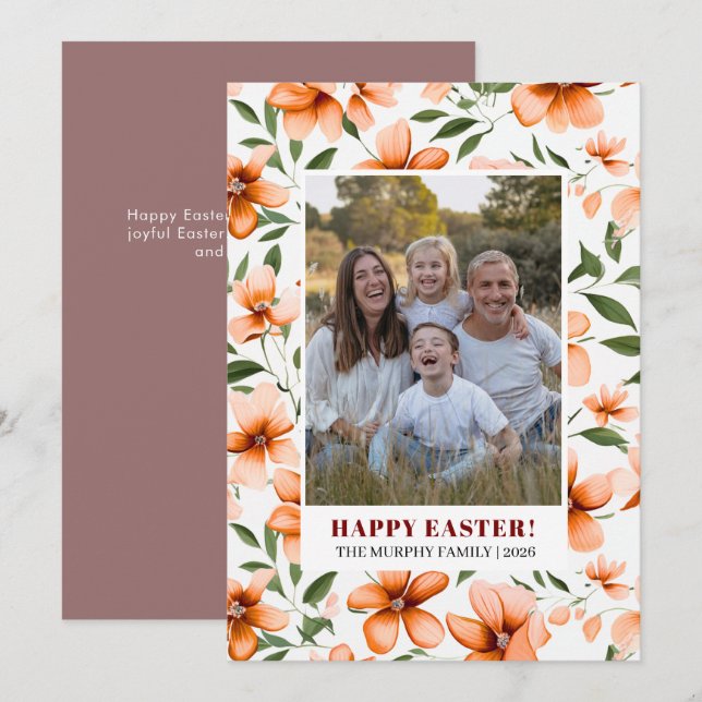 Elegant Enkel Färgrik Blommig Påsk Familjefoto Julkort (Fram/baksida)