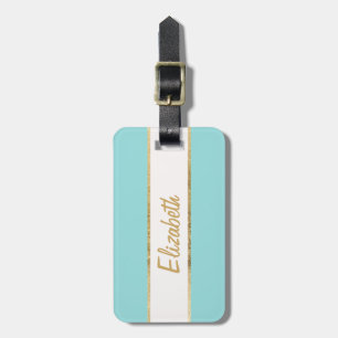 Elegant & enkel Fauxguld och blåttMonogram Bagagebricka
