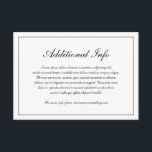 Elegant Enkel formad svart och vit Bröllop Tilläggskort<br><div class="desc">Kortet för det traditionella Bröllop-höljet i stil har en enkel design i klassiskt svartvitt med dina gästuppgifter i ett elegant-skript omgivet av gräns. Färg kan ändras till valfritt färg genom att klicka på knappen "anpassa". Det här perfekten för ett formellt bröllop är ett för ett med ett inkapslingskort i Bröllop...</div>