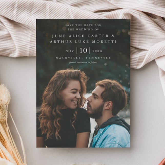 Elegant Enkel Foto Bröllop Spara Datum Magnetisk Inbjudningskort (Minimal Photo Wedding Save the Date Magnetic Invitations.)