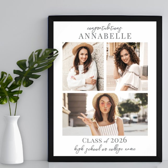 Elegant Enkel fotokollage Studentfest-signatur Poster (Photo Collage Graduation Party Sign)