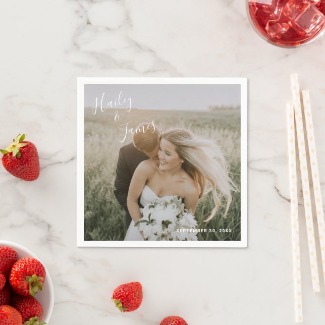 Elegant Enkel fotomodern Bröllop Pappersservett (Insitu)