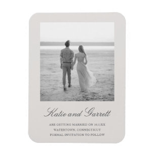 Elegant Enkel Grå Foto Spara Datum Magnet