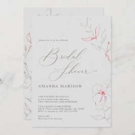 Elegant, enkel grått och rödblommor, Möhippa Inbjudningar