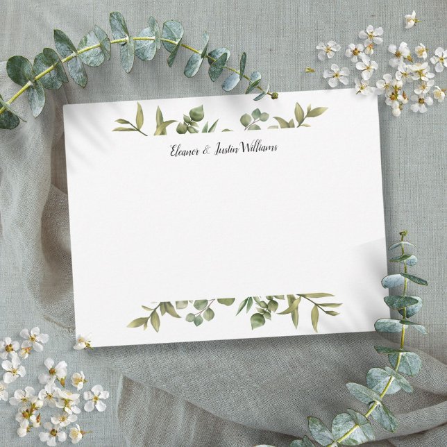 Elegant Enkel Grey-Personlig Anteckningskort (Elegant Simple Greenery Personalized Note Card)