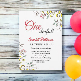 Elegant Enkel Grey Ro Blommigt 1:a födelsedag Inbjudningar