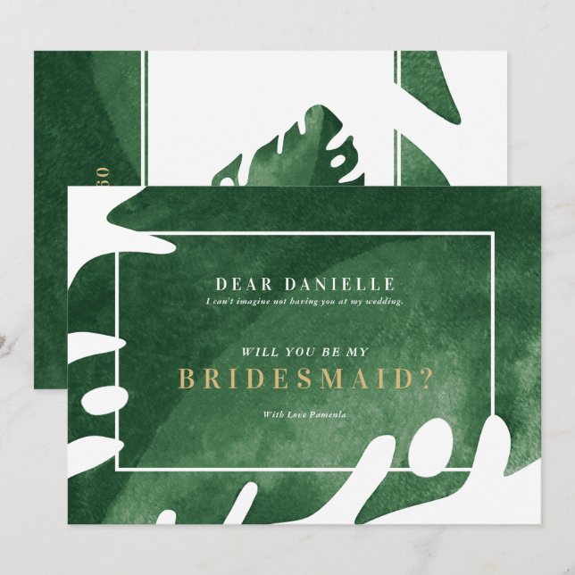 Elegant, enkel grönt, tropiska löv inbjudningar (Fram/baksida)