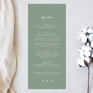 Elegant Enkel Grönt Vit monogram Meny