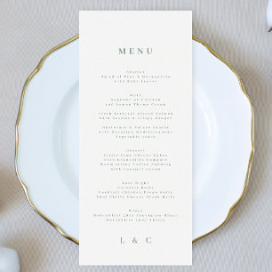 Elegant Enkel Grönt Vit monogram Meny