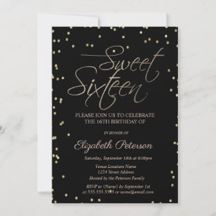 Elegant Enkel Guld Diamanter Svart Sweet 16 Inbjudningar