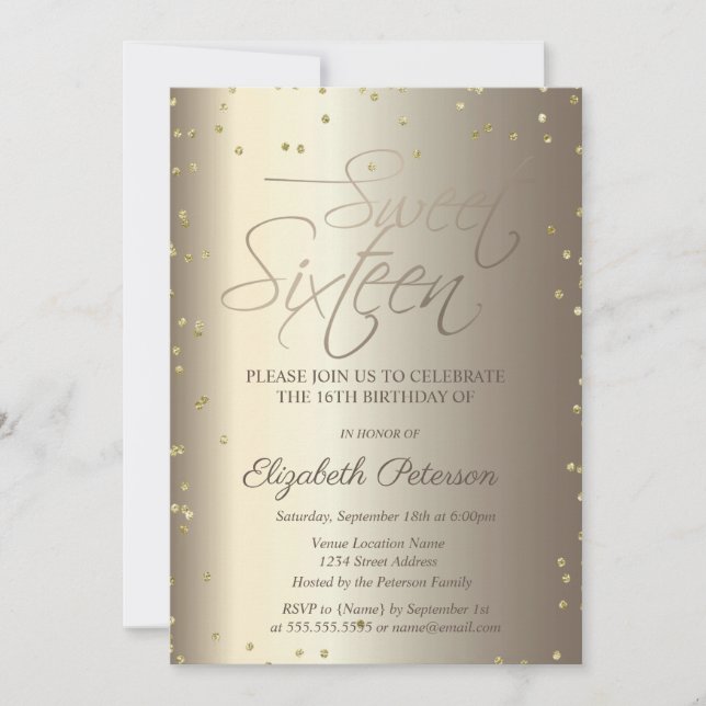Elegant Enkel Guld Diamanter Sweet 16 Inbjudan  (Framsida)