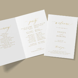 Elegant enkel guld-kalligrafi-bröllopsfest program