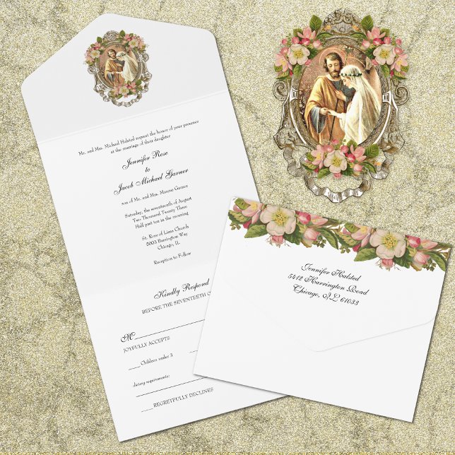 Elegant Enkel Guld katolsk Blommigt Bröllop Allt I (Skapare uppladdad)