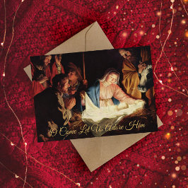 Elegant Enkel Guld Nativitets-Religiösa - jul Julkort