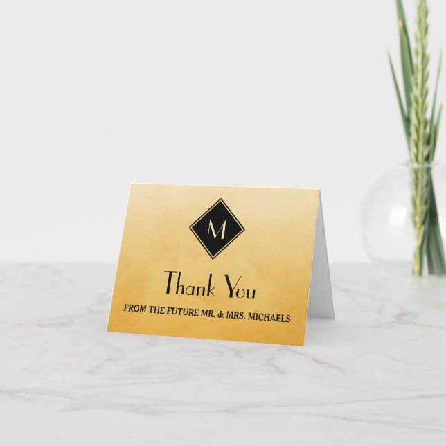 Elegant Enkel Gult med Guld Monogram Tack (Framsida)