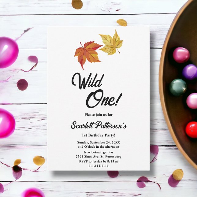 Elegant Enkel Höst löv Rustic 1:a födelsedag Inbjudningar (Skapare uppladdad)