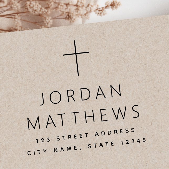 Elegant enkel kor Christian returadress Stämpel (Elegant simple cross Christian return address Rubber Stamp)