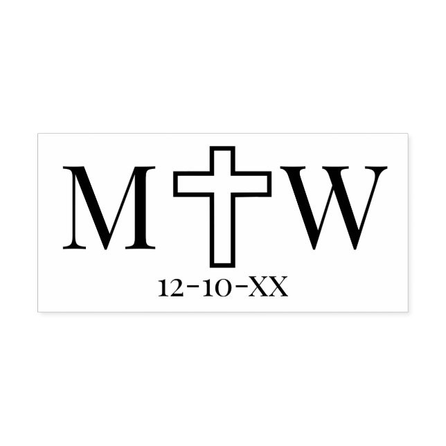 Elegant Enkel Kors Par 2 Init Monogram Datum Självfärgande Stämpel (Design)