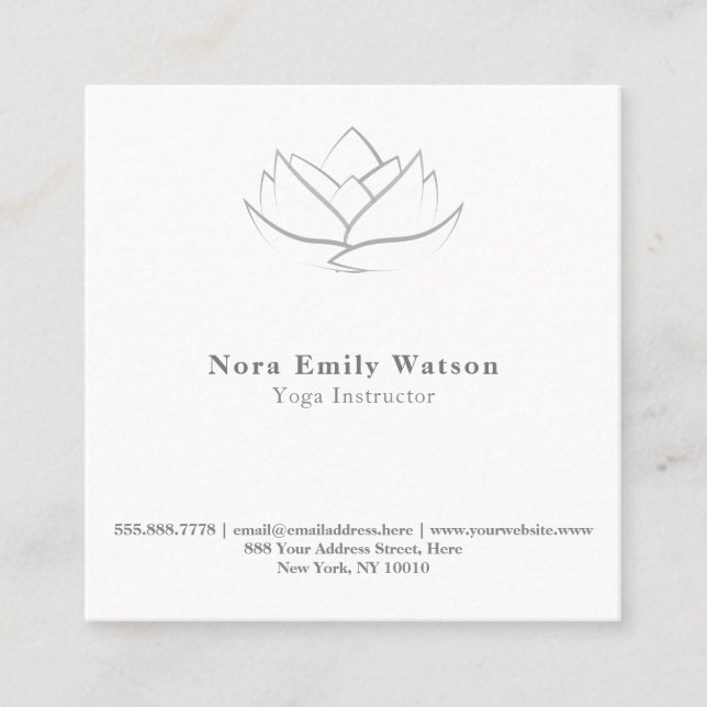 Elegant Enkel kvadratvit och Grått Lotus Flower Fyrkantigt Visitkort (Framsida)