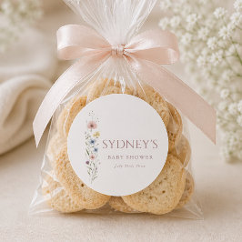 Elegant Enkel Liten Vildblomma Baby Shower Favor Runt Klistermärke