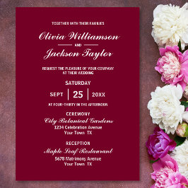 Elegant Enkel Magenta Vita Bröllop Inbjudningar