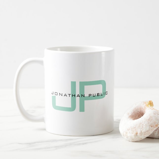 Elegant Enkel Mall Anpassat Namn Monogram Kaffemugg (Med munk)